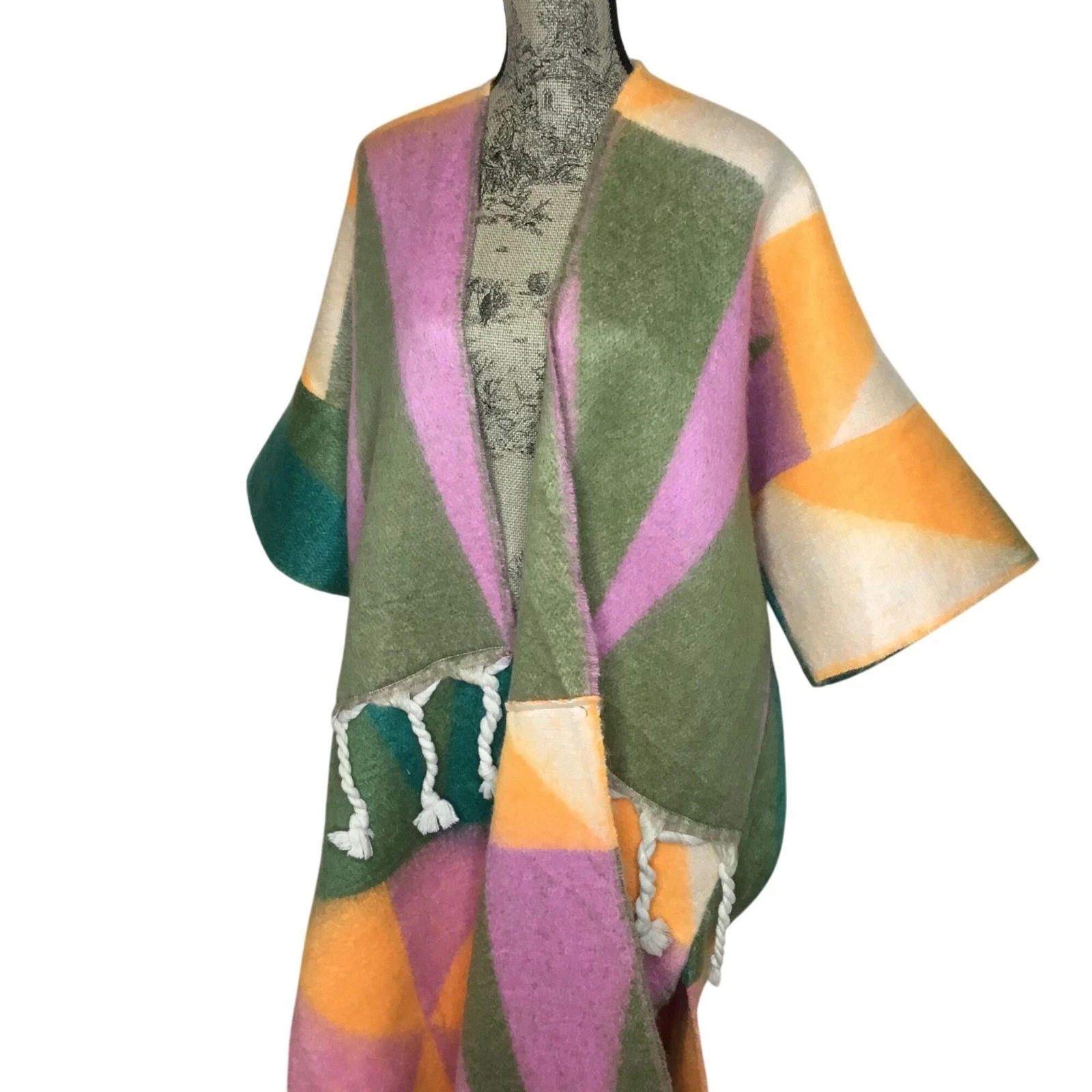 Boho Global Kimono Ruana Poncho Festival Caftan Coastal Desert Layering Wrap OS