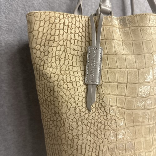 LONGCHAMP Cream Leather Bucket Tote - Croco Embossed - VTG Y2K Eco Chic - Picture 3 of 15