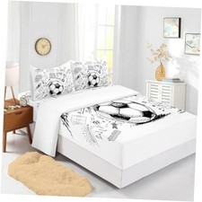 Soccer Kids Sheet Set Size, 3D Football Pattern Bed Sheet, Queen White Soccer