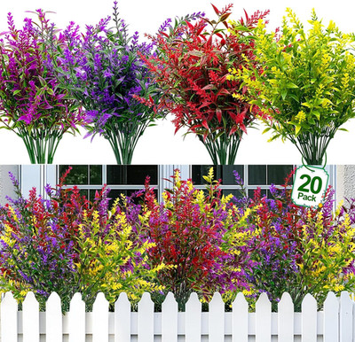 20 Bundles Artificial Flowers for Outdoors Summer Decor, UV Resistant No Fade Fa