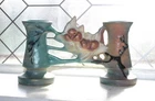 Roseville Pottery Blue Magnolia Double Vase 186-4 1940s Art Deco