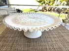 Vintage Fenton Milk Glass SPANISH LACE SILVERCREST Pedestal Cake Stand Ruffled