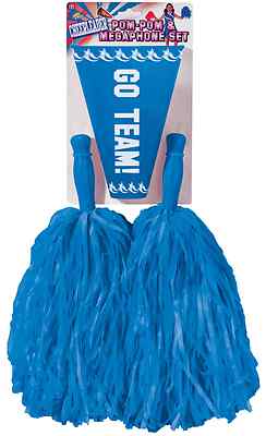 Cheerleader Pom Pom BLUE Poms Megaphone Costume Adult Childs Cheer Leader  Prop