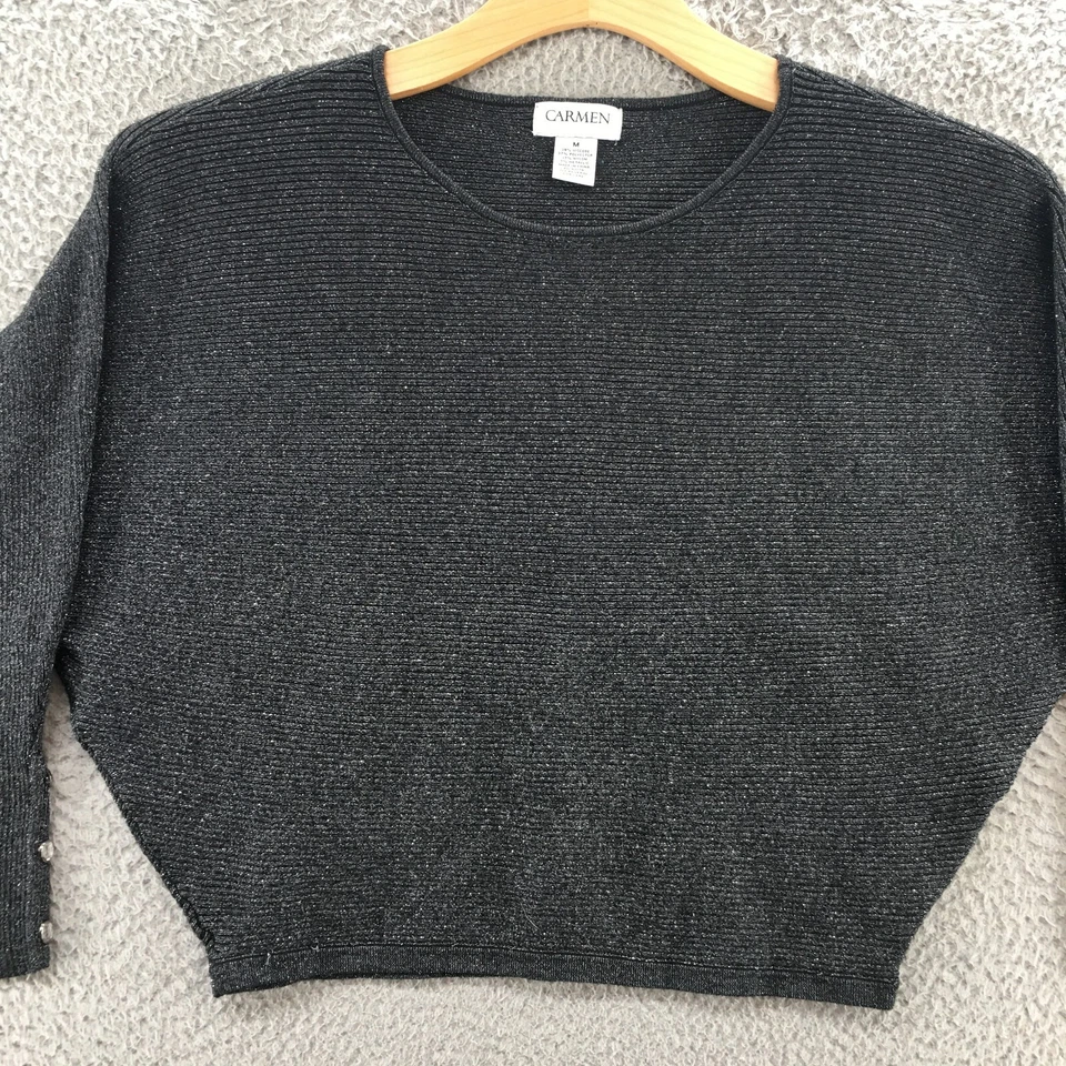 Женский пуловер Carmen средний серый с длинным рукавом летучая мышь пуловер повседневный вязаный - Изображение 2 из 4