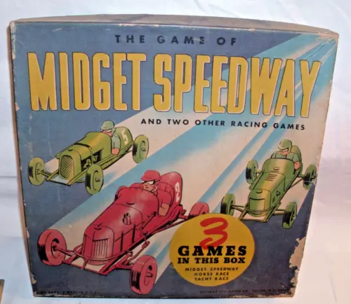 MIDGET SPEEDWAY AUTO RACE MOTOR RACING BOARD GAME WHITMAN 1940s boxed complete