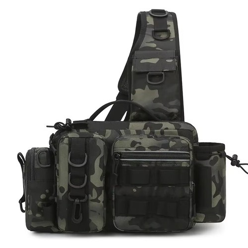 Sac à Dos de Pêche à la Mouche Noir avec Porte-Canne Intégré Rangement Pratique - Photo 15/16
