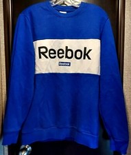 Reebok Men's Logo Crewneck Sweatshirt Blue White Cotton Blend Sz L - VGC