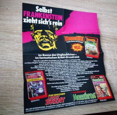 Europa Werbeflyer Larry Brent Macabros Dämonenkiller MC Flyer Mini-Heft 80er V2