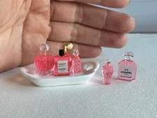 7 pcs 1:12 dollhouse miniature cologne perfume bottles with tray set
