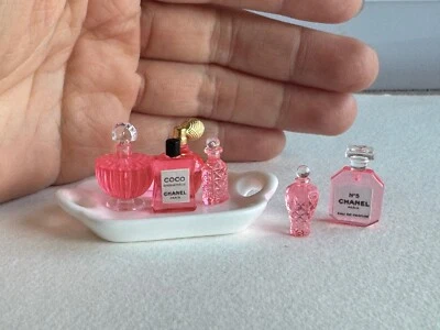 USAMINIATURE 7 pcs 1:12 dollhouse miniature cologne perfume bottles with tray set
