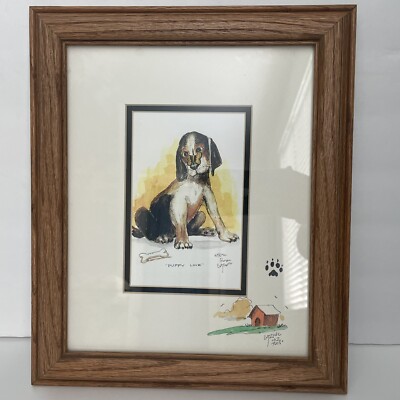 William T Zivic Watercolor Painting Puppy Love Beagle Butterfly 10.5x12.5 Inches