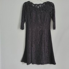 Eliza J Black Lace Overlay Fit and Flare Cocktail Dress 1/2 sleeve, Women's 4