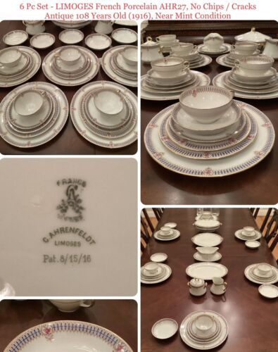 Antique 1916 6 Pc SET, French LIMOGES Antique C Ahrenfeldt AHR27 No Chips/Cracks - Picture 1 of 23