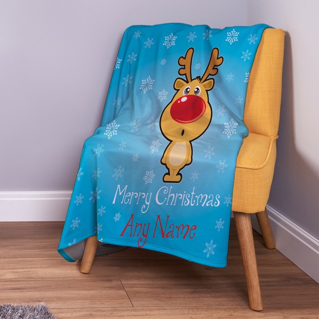 Personalised Christmas Reindeer Kids Soft Fleece Throw Blanket eBay
