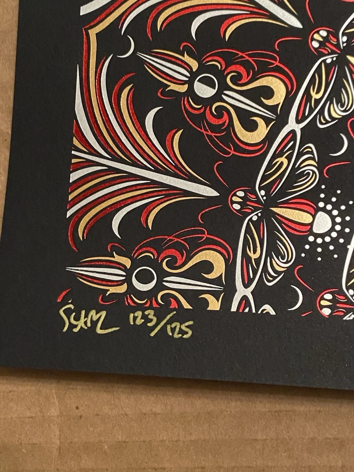 RARE FOIL Todd Slater Poster STRANGE ATTRACTION S/N Red BUTTERFLY Owl PEACOCk - Image 2 of 4