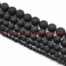 Wholesale 6mm-12mm Natural Black Volcanic Lava Gemstone Loose Beads 15” Strand