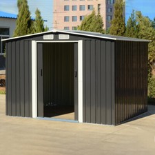 6X8ft Metal Shed Garden Outdoor Tool Storage Container With Free Base Green Grey