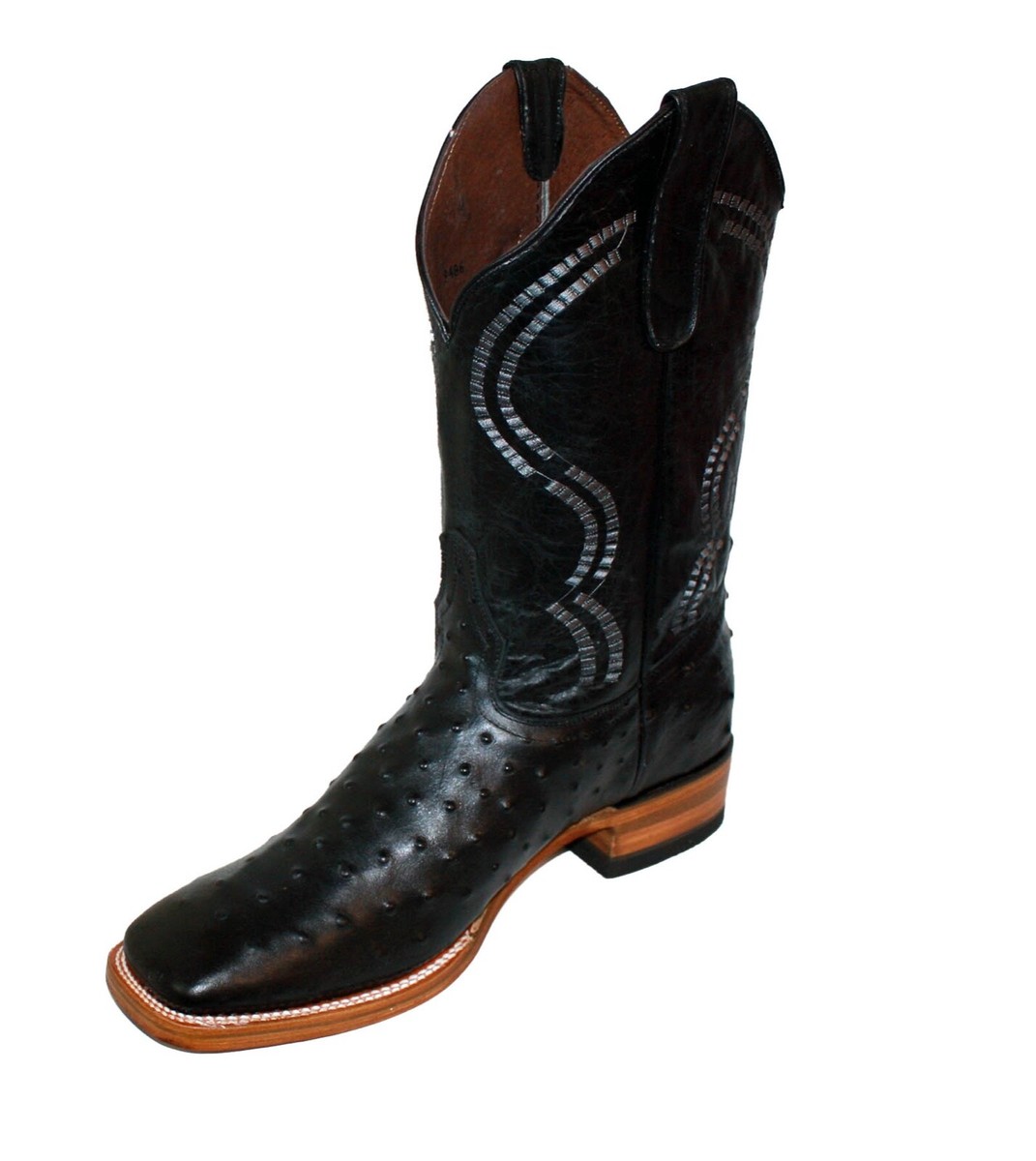 Men's White Diamonds Ostrich Print Boots Square Toe Handcrafted