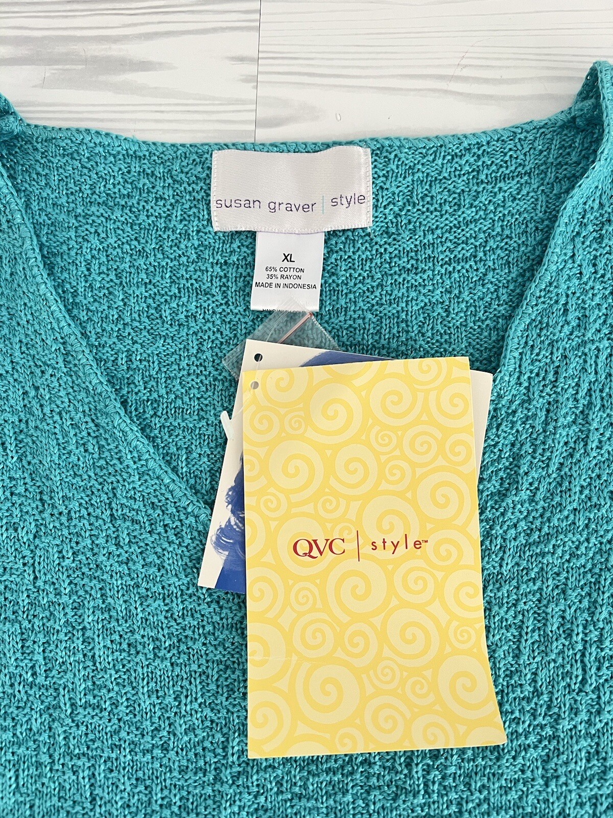 Susan Graver Sweater Womens XL Green Blue Short Sleeve Scramble Knit