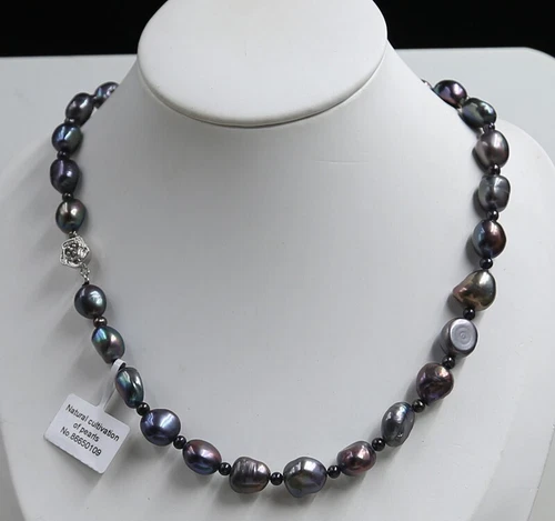 Genuine 11-12 mm black Baroque Pearl Pearl Necklace 18'' - Picture 2 of 4