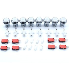 8 Pcs 30mm Arcade Chrome Plated 12V Illuminated LED Push Buttons MAME JAMMA Game