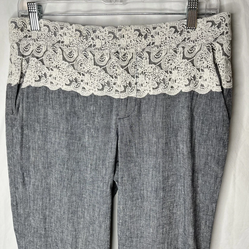 Pantalones Anthropologie Elevenses The Brighton‎ Lino Algodón Encaje Cintura Pierna Ancha 6 Foto 2 de 4