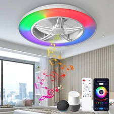 Samrt Low Profile Ceiling Fan with Light,Bluetooth Bladeless Ceiling Fans with S