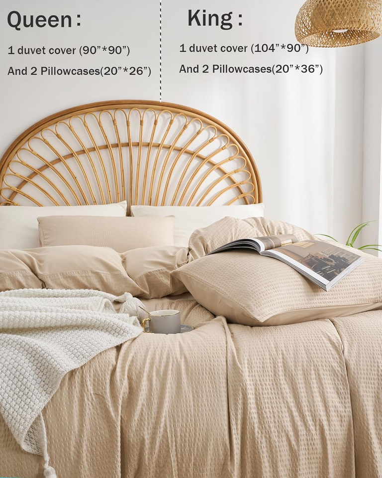 Waffle Duvet Cover King,Taupe Queen Duvet Cover Set,3 Pieces Seersucker