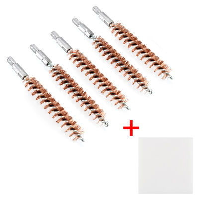 5 X Bronze Bristle Bore Cleaning Brush .338 Caliber 8x32 Thread with 50 Patches