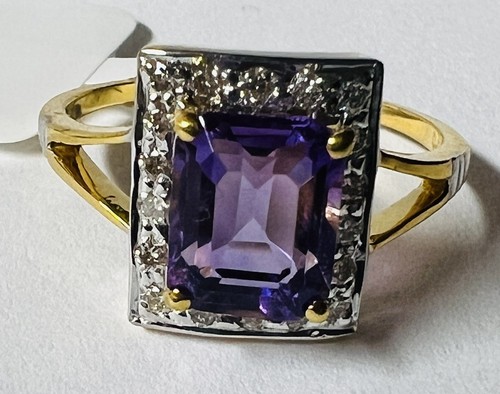 Natürlicher Diamant Amethyst 0,25 14kt massiv Gelbgold Ringgröße 6 # NEU - Bild 7 von 17