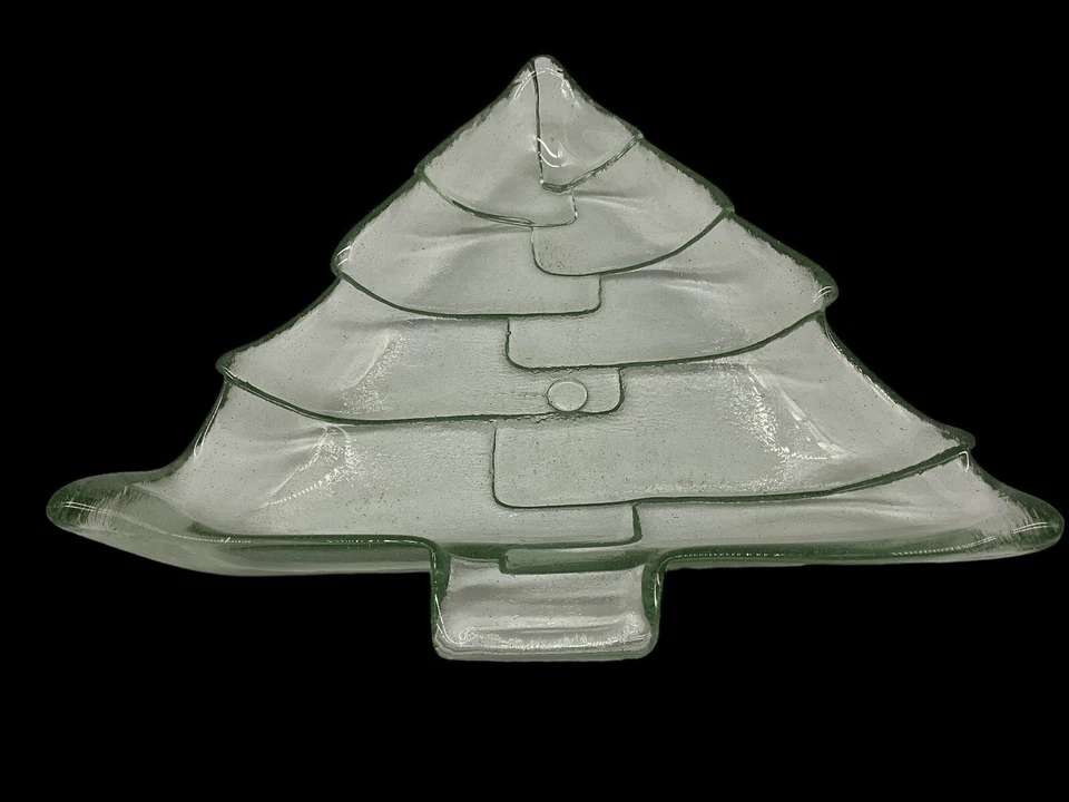 Plato de árbol de Navidad de vidrio verde reciclado vintage Martha Stewart decoración navideña Foto 2 de 4