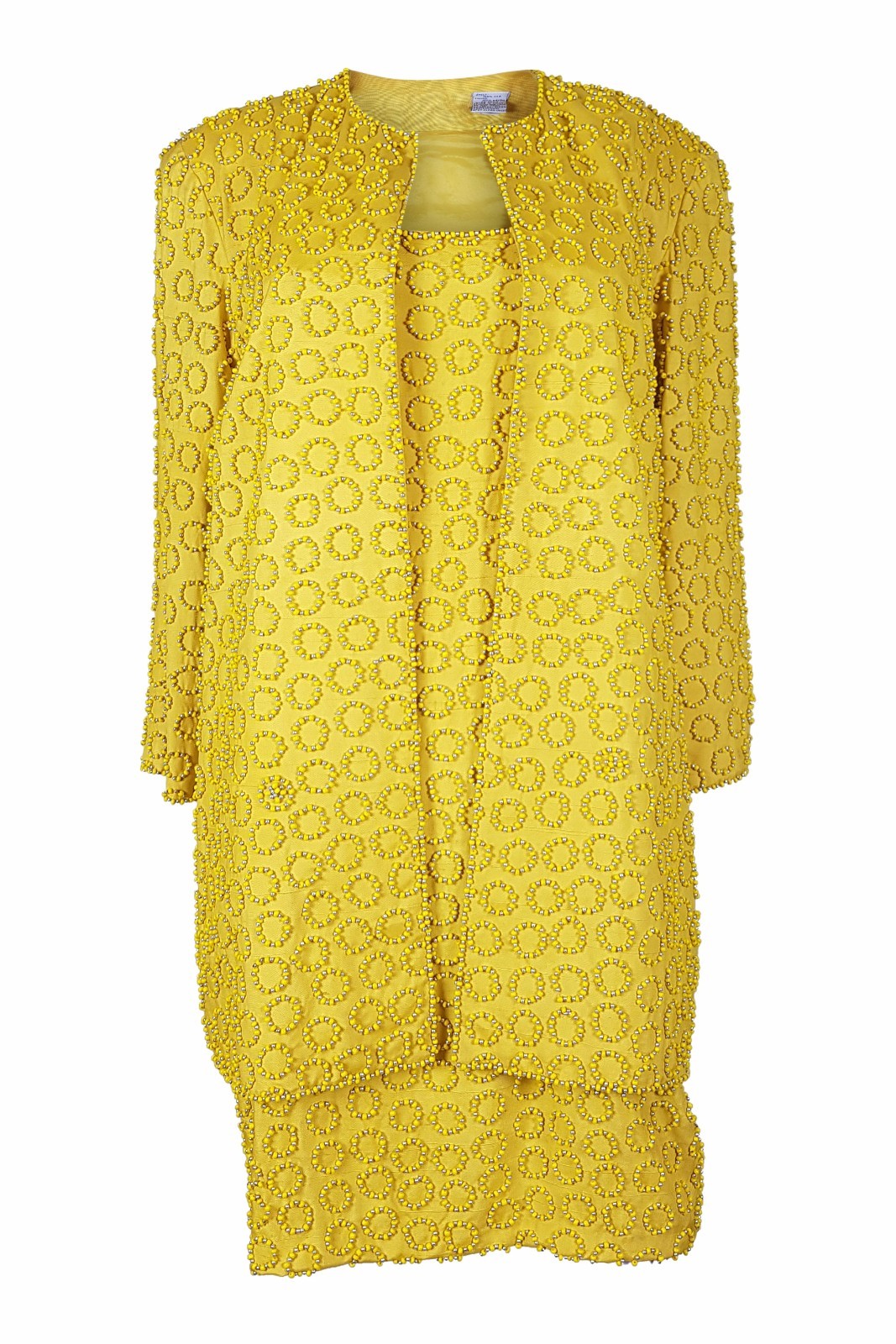 OLEG CASSINI Vintage Canary Yellow Silk Dress Jacket Suit Set (S