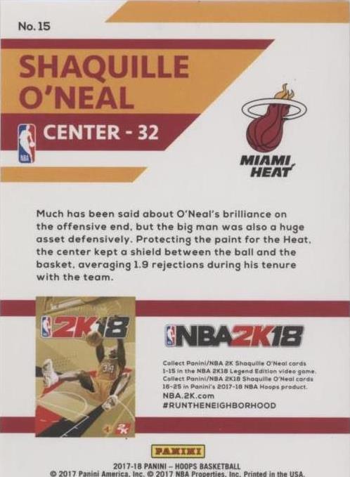 2017-18 Panini NBA Hoops - Shaquille O'Neal #15 for sale | eBay