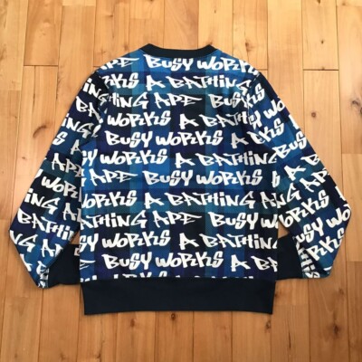 BAPE GRAFFITI CHECK sweat shirt Blue A Bathing Ape Size S | eBay