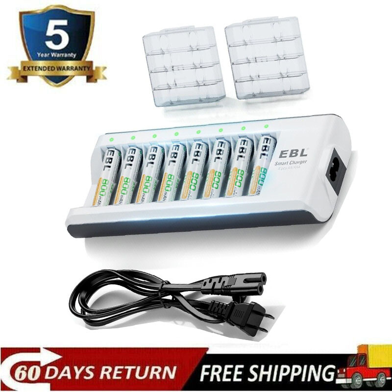 EBL 8PCS AAA Batteries Ni-MH Rechargeable Battery & Smart 8-Slot Battery Charger-image