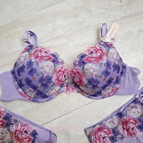 Victoria's Secret Dream Angels Push Up bra set embroidery purple floral 5Z5A