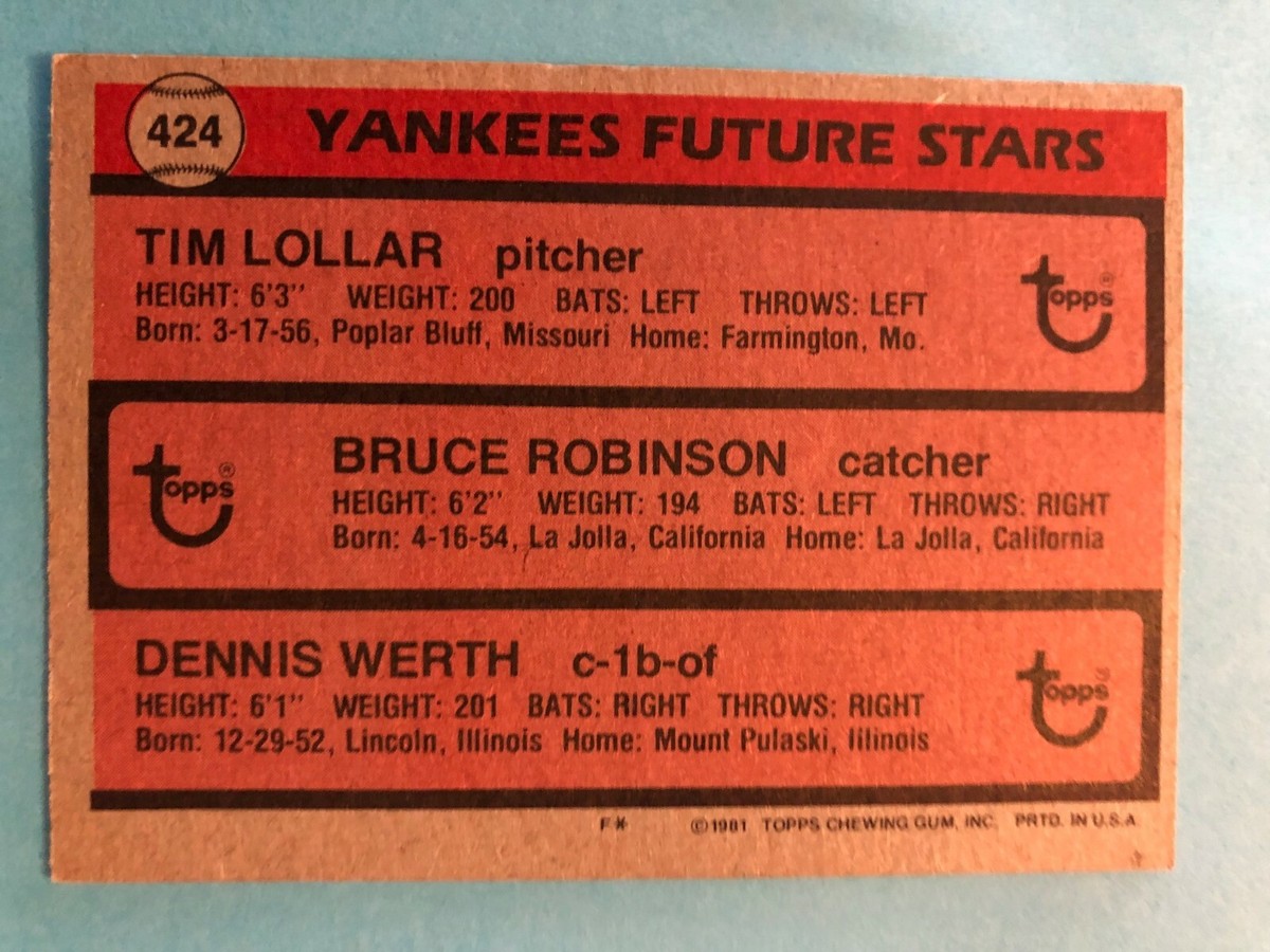 1981 Topps Card #424 New York Yankees Future Stars - Tim Lollar