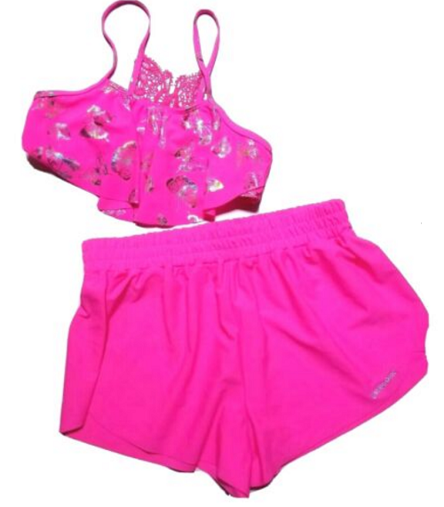 LimitedToo2PKGirl Swimsuit Tops Ruffled Hot Pink  Butterflies Size-M10/12NWOT-image