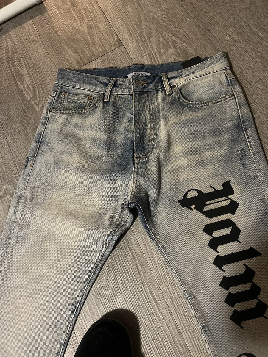 PALM ANGELS デニムジーンズ Palm Angels ロゴ ジーンズ | ブルー | FARFETCH JP