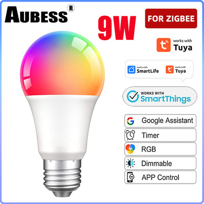 Tuya ZigBee E27 9W Smart Dimmable Bulb RGBCW LED Light Smart Life App Control