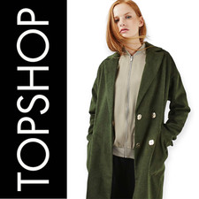 Topshop | Size 2 | Oversized Slouchy Wool Blend Khaki Green Longline Trench Coat