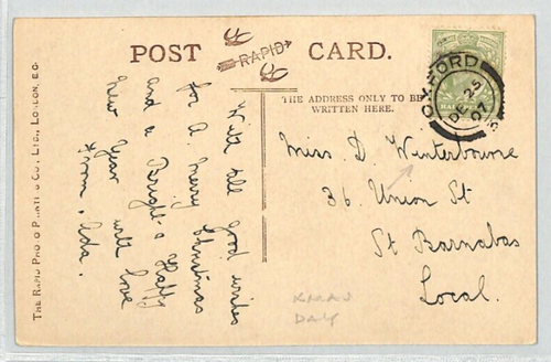 GB CHRISTMAS DAY POSTING Postcard Oxford CDS 1907 Xmas{samwells}XE172 - Picture 2 of 15