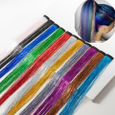 200Strands Holographic Sparkle Hair Tinsel Extensions Dazzles 90cm Women Hip CR