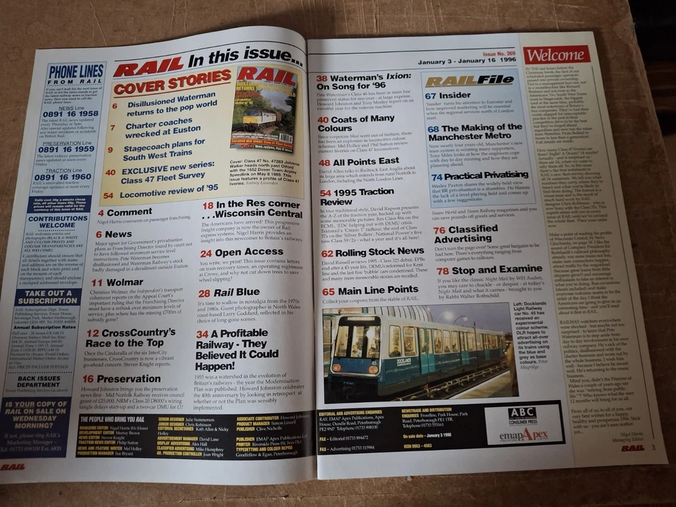 Rail magazine: No. 269: Jan03-16  1996 :WATERMAN RETURNS TO THE POP WORLD :(G) - Image 2 of 4