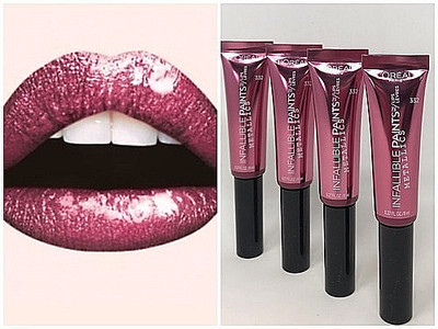 4-Pk L Oreal Infallible Paints/Lips Metallic #332 GALACTIC FOIL Lip Color NEW