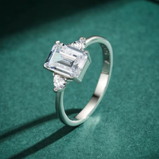 Luxury 925 Sterling Silver 2CT Emerald Cut A Dazzling Zirconia Ring Size 5-9 