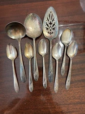 Vintage Oneida Community Tudor Plate Queen Bess II Flatware 9pcs 4 Serving 5 Tea