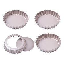 4-Inch, 4 Pcs Mini Tart Pan With Removable Loose Bottom Non-Stick