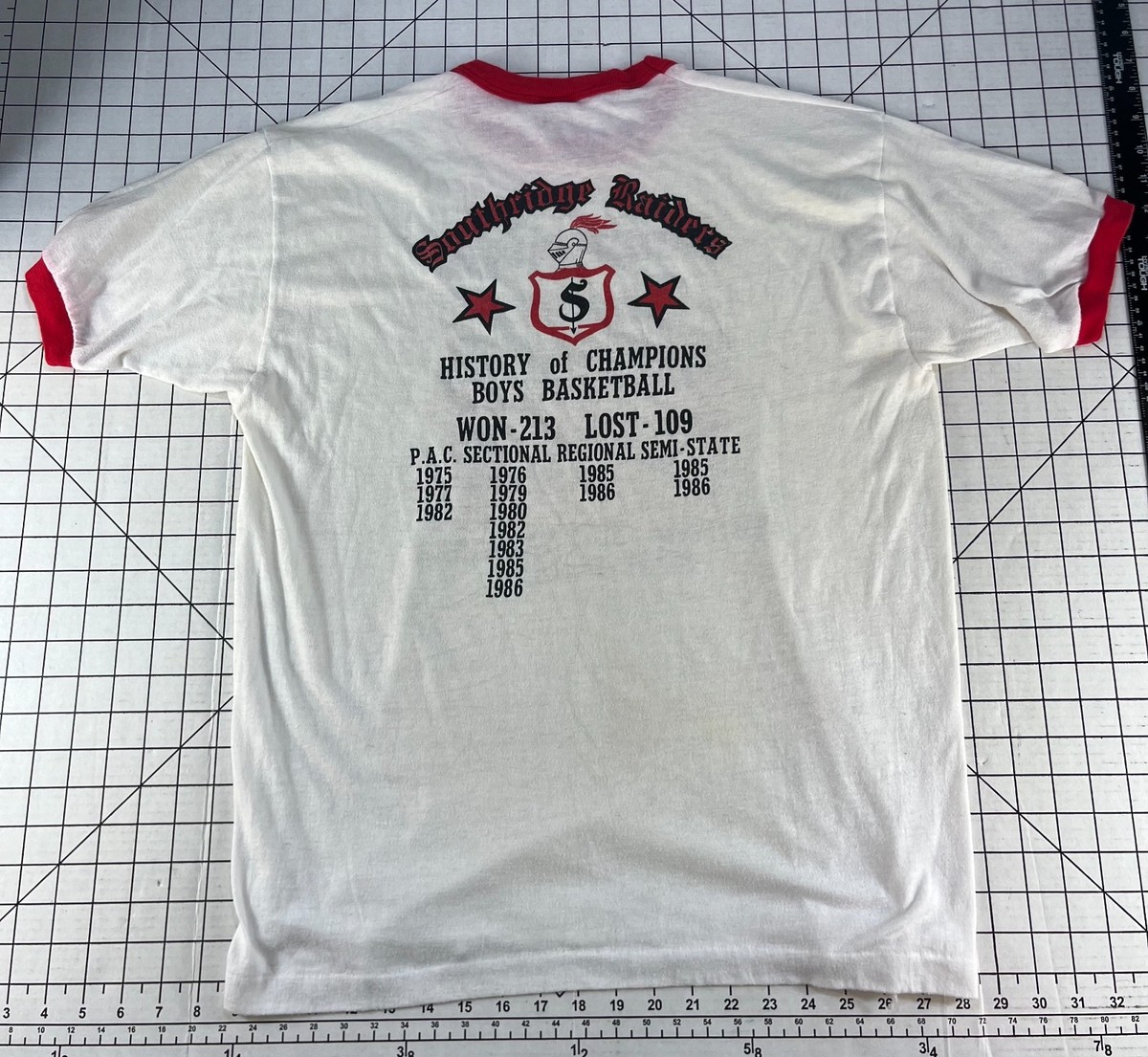 Vtg Paper Thin Distressed Indiana Southridge 1986 State Single Stitch Ringer Tee View 6