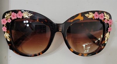 Victorian Trading Kitty Tortoiseshell Pink Floral Cat Eye Sunglasses 17B